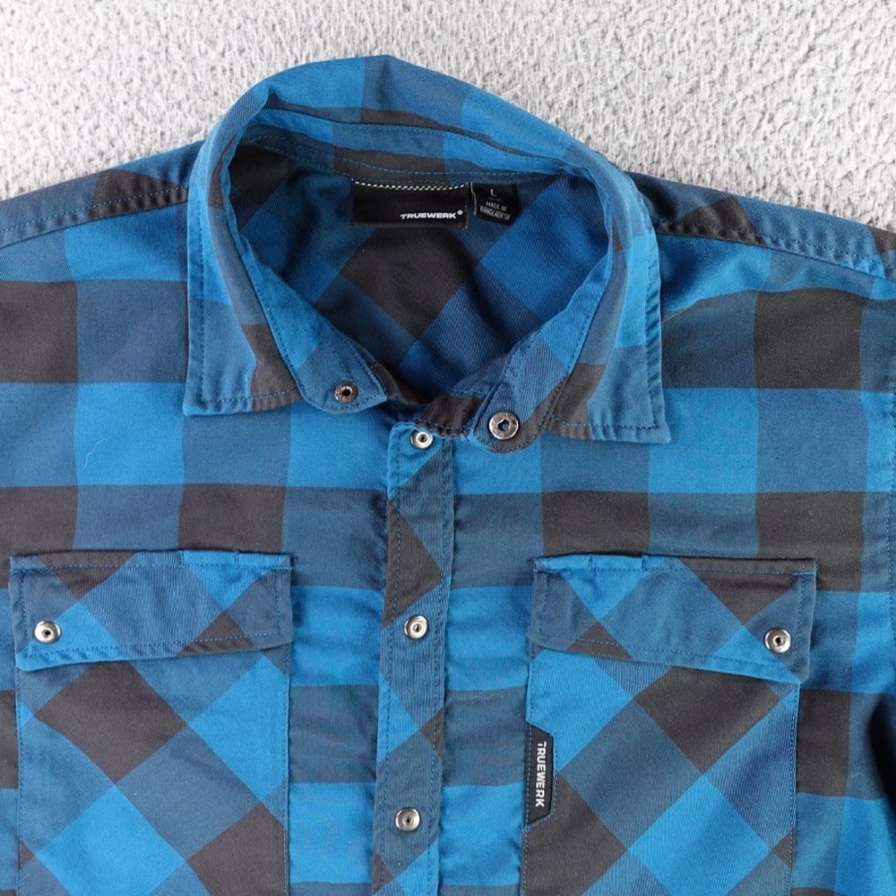 Truewerk Flannel ShirtMen Large Blue Black Buffalo Plaid Snap Front Workwear *